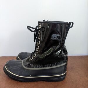SOREL Dahlia Lace-Up Patent Mid-Calf Waterproof Boots, Black NL1559